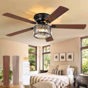 81OHNfr6CNL._AC_SL1500_.jpg 56 Inch Farmhouse Chandelier Ceiling Fan with Remote Control, Black Indoor Crystal Ceiling Fan with 6-Speeds, Quiet Reversible DC Motor, Flush Mount Ceiling Fans with Lights for Bedroom, Living Room