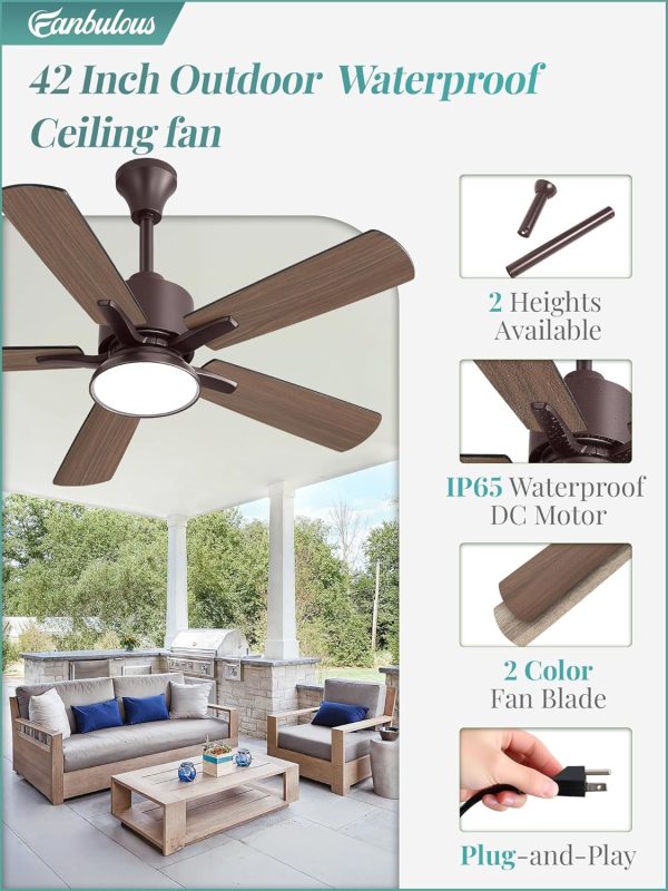 Outdoor Ceiling Fans with Light for Patios, IP65 Waterproof Gazebo Fan, Plug in Ceiling Fan with Remote, 3CCT 6-Speed Oil-Bronze Ceiling Fan with Hanging Hook for Porch, Pergola,Canopy