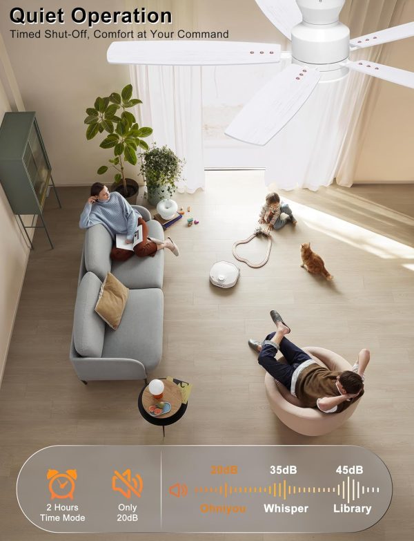 Ceiling Fans with Lights, Low Profile Ceiling Fan with Light and Remote/APP Control, Modern Flush Mount Ceiling Fan for Indoor Bedroom Living Room, Dimmable, Qiuet DC Motor, White