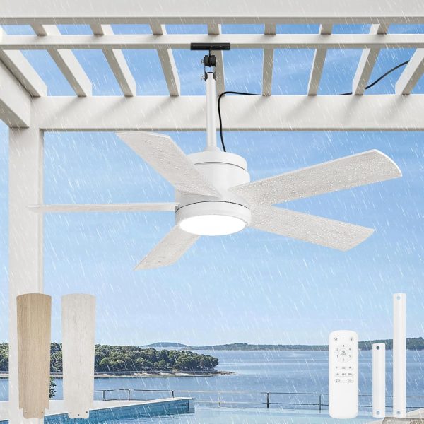 42 In Outdoor Ceiling Fan Hanging Fan Ceiling Fans with Light, Remote, Outdoor Plug in, IP65 Waterproof, Wet Rated, 6 Speed, 3CCT, for Patios, for Outside Porch, Gazebo,White