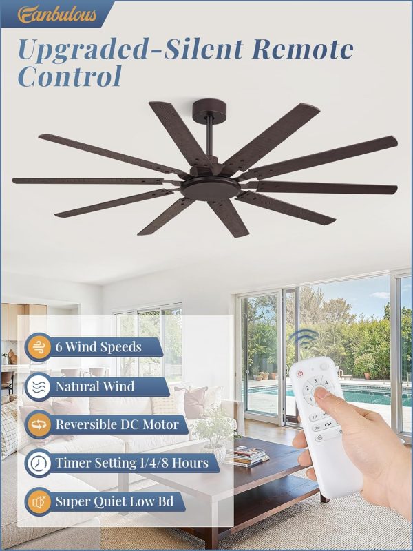 65 Inch Large Ceiling Fan Without Light, Modern Indoor/Outdoor Ceiling Fans No Light with Remote,6-Speed Reversible Quiet DC Motor, 10 Blade for Bedroom,Living Room,Patio,Garage(Oil Bronze)