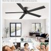 60 Inch Flush Mount Ceiling Fan no Lights, Black Ceiling Fan, 6-Speeds, Quiet Reversible DC Motor, Indoor/Outdoor Large Ceiling Fans without Lights for Living Room, Bedroom,Patio