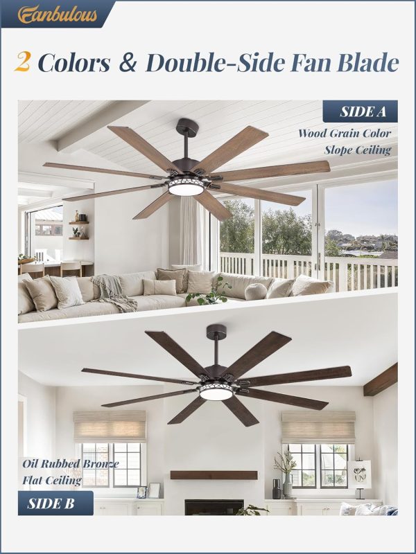 72 Inch Large Ceiling Fans with Lights, Farmhouse Ceiling Fan with Light and Remote, Dual Finish 8 Blades, Reversible DC Motor, 3CCT, 6 Speed, Modern Ceiling Fan for Living Room, Oil Bronze