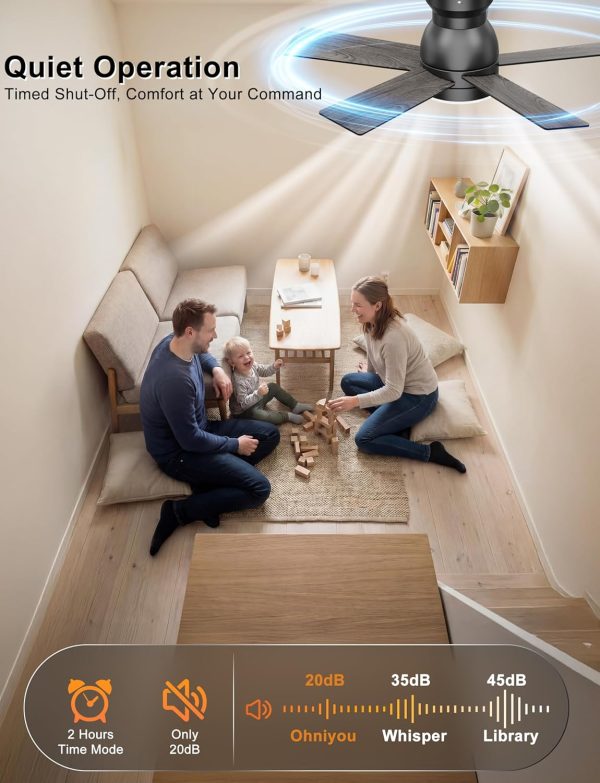 Ceiling Fans with Lights, 32 Inch Low Profile Ceiling Fan with Light and Remote/APP Control, Flush Mount, Dimmable, Qiuet DC Motor, Black Small Indoor Ceiling Fan for Bedroom, Kitchen