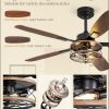 52 Inch Farmhouse Ceiling Fan with Light and Remote, Black Industrial Caged Flush Mount Ceiling Fans with 6 Speed Reversible Motor and Dual Finish 5 Blades, Rustic Ceiling Fan for Living room, Bedroom