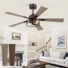 1 Pack Farmhouse 60 Inch Ceiling Fans with Lights, Industrial Caged Ceiling Fans for Bedroom Living Room, Double-Sided 5 Blades Rustic Ceiling Fan-Oil Bronze