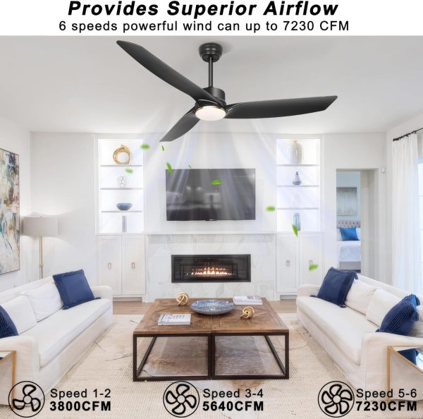 56 Inch Black Ceiling Fan with Lights, Modern 3 Blades Ceiling Fan with Remote/APP Control, Reversible DC Motor, Dimmable 3 CCT, Indoor Outdoor Fan for Covered Patios Living Room