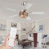 Farmhouse Ceiling Fans with Light, 48 Inch Bedroom Ceiling Fan with Lights, 6-Speed Adjustable, Quiet and Reversible DC Motor, 5 Dual Finish Blades, Rustic Caged Ceiling FanBrushed Nickel
