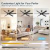 Ceiling Fans with Lights, 56'' Black Ceiling Fan Remote/APP Control, Dimmable, Quiet DC Motor Indoor/Outdoor Ceiling Fan for Living Room, Patios