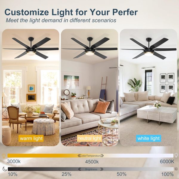 Ceiling Fans with Lights, 56'' Black Ceiling Fan Remote/APP Control, Dimmable, Quiet DC Motor Indoor/Outdoor Ceiling Fan for Living Room, Patios