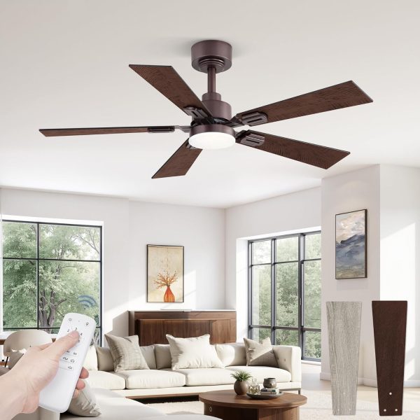 42 Ceiling Fans with Lights and Remote, Modern Low Profile Ceiling Fans with Dimmable 3CCT Quiet DC Motor, Reversible Celing Fan with 6-Speeds Timer for Bedroom, Oil Bronze