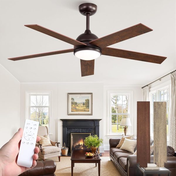 52 Inch Ceiling Fan with Light and Remote, Brown Modern Ceiling Fans, Farmhouse Industrial LED Ceiling Fan Lighting Fixture for Bedroom, Kitchen, Indoor, Living Room