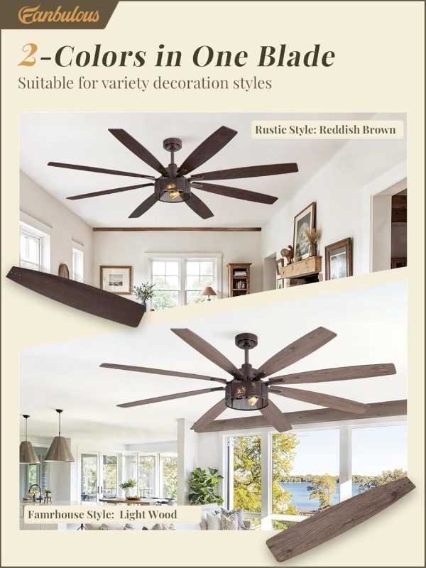 Farmhouse Ceiling Fans with Lights and Remote, 72 Inch Oil Bronze Industrial Caged Ceiling Fans for Bedroom Living Room Kitchen, 6 Speed Reversible Quiet DC Motor, Dual Finish 8 Blades
