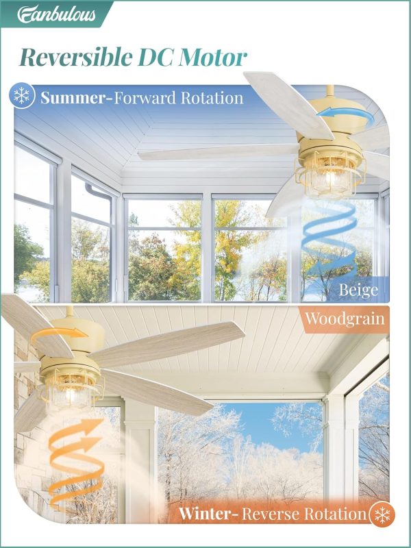 Outdoor Ceiling Fans with Lights and Remote Control,IP65 Wet Rated Waterproof Ceiling Fan with 6-Speed DC Motor, Farmhouse Gazebo Fan for Porch Patios PavilionWhite