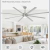 100 Inch Large Ceiling Fans Industrial Ceiling Fan Outdoor with Lights, Remote, 8 Aluminum Blades, DC Motor, 6-Speed, Black, for Living Room, Garage, Shop, Porch(Nickel)