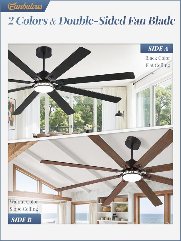 Modern Farmhouse 84 Inch Large Ceiling Fan, 6-Speed Reversible DC Industrial Ceiling Fans with Lights for Shop/Living Room/Covered Outdoor-Black