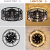 Cage Ceiling Fan with Light - 21'' Farmhouse Flush Mount Ceiling Fan Remote Control, Small Bladeless Caged Ceiling Fan for Kitchen Bedroom