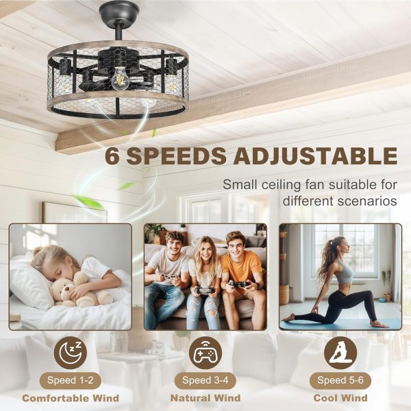 Caged Rustic Farmhouse Ceiling Fan with Lights Remote Control, Reversible Motor, 6 Speeds Ceiling Fan Light Fixture for Dining Room Bedroom