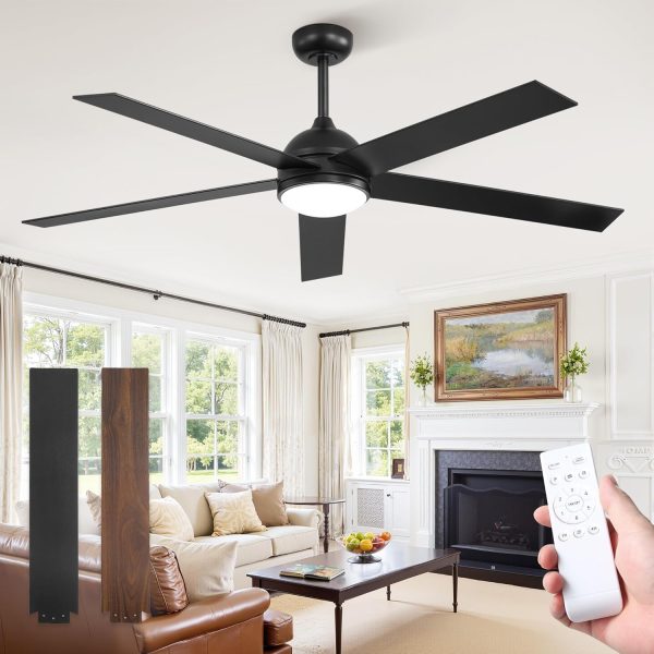 60 Inch Ceiling Fan with Light and Remote, Black Modern Ceiling Fans, Farmhouse Industrial LED Ceiling Fan Lighting Fixture for Bedroom, Kitchen, Indoor, Living Room
