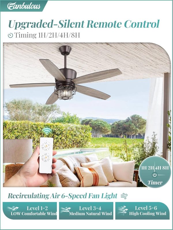 Outdoor Ceiling Fans with Lights and Remote Control,IP65 Wet Rated Waterproof Ceiling Fan with 6-Speed DC Motor, Farmhouse Gazebo Fan for Porch Patios PavilionOil-Bronze