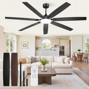 72 Inch Large Ceiling Fans with Lights, Black Modern Ceiling Fan with Quiet DC Motor, 3CCT, Indoor/Outdoor Ceiling Fan with Dual Finish Reversible 7 Blades, Timer for Living Room, Patio
