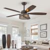 Farmhouse Oil Bronze Ceiling Fans with Lights and Remote, 52 Inch Bedroom Caged Ceiling Fans for Living Room Kitchen6 Speed Reversible Quiet DC Motor, Dual Finish 5 Blades