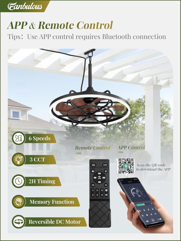 Outdoor Ceiling Fans with Light for Patios, 24" Weatherproof Plug in Ceiling Fan, Gazebo Fan Remote&APP Control, 3CCT Dimmable, Caged Ceiling Fan with Hanging Hook for Porch, Pergola, Canopy