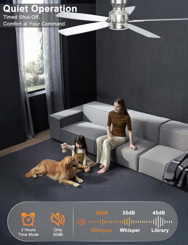 Ceiling Fans with Lights, Low Profile Ceiling Fan with Light and Remote/APP Control, Modern Flush Mount Ceiling Fan for Indoor Bedroom Living Room, Dimmable, Qiuet DC Motor, Silver