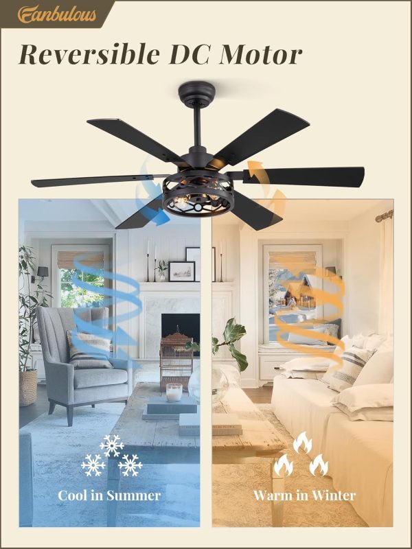 50 Inch Ceiling Fan with Lights, Farmhouse Caged Ceiling Fans with Remote, Black Industrial Ceiling Fans with Quiet Reversible DC Motor, Small Ceiling Fan for Living room, Bedroom