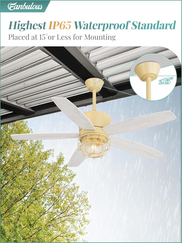 Outdoor Ceiling Fans with Lights and Remote Control,IP65 Wet Rated Waterproof Ceiling Fan with 6-Speed DC Motor, Farmhouse Gazebo Fan for Porch Patios PavilionWhite