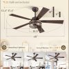Farmhouse Ceiling Fans with Light, 48 Inch Bedroom Ceiling Fan with Lights, 6-Speed Adjustable, Quiet and Reversible DC Motor, 5 Dual Finish Blades, Rustic Caged Ceiling FanOil Bronze