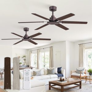 Ceiling Fan No Light, 48 Inch Indoor/Outdoor 6 Blades Ceiling Fan with Remote, 6-Speeds, Quiet Reversible DC Motor, Fans Without Light for Tilted Ceiling/Bedroom/Living Room/Patios, 2Pack