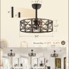 20 Inch Fandelier Caged Ceiling Fans with Lights and Remote, Black Farmhouse Ceiling Fan, Bladeless Samll Fan Lights Ceiling Fixtures for Kitchen, Bedroom-Black and Gold