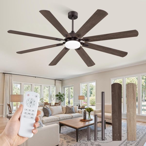 72 Inch Ceiling Fans with Lights, Oil Bronze Modern Ceiling Fan with Remote,Large Farmhouse Indoor & Outdoor Ceiling Fan with 8 Dual Finish Blades, Quiet DC Motor, Bright LED Light