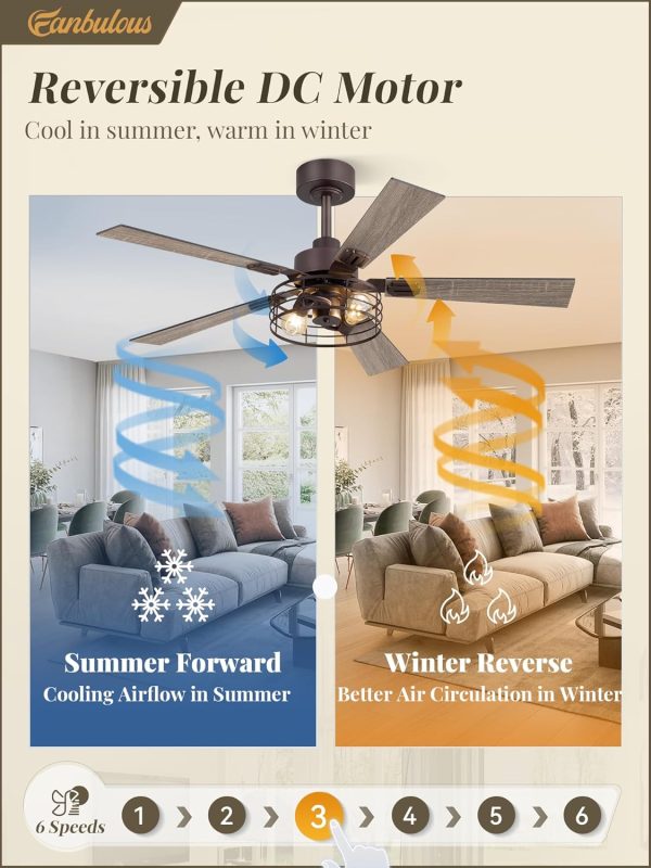 1 Pack Farmhouse 60 Inch Ceiling Fans with Lights, Industrial Caged Ceiling Fans for Bedroom Living Room, Double-Sided 5 Blades Rustic Ceiling Fan-Oil Bronze