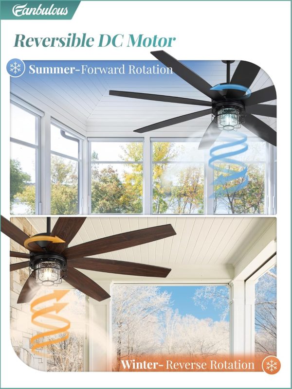 Outdoor Ceiling Fans with Lights and Remote Control, IP65 Wet Rated Waterproof Ceiling Fan with 6-Speed DC Motor, Farmhouse Gazebo Fan for Porch Patios PavilionBlack