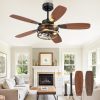 42 Inch Farmhouse Ceiling Fan with Light and Remote, Black Industrial Caged Flush Mount Ceiling Fans with 6 Speed Reversible Motor and Dual Finish 5 Blades, Rustic Ceiling Fan for Living room, Bedroom