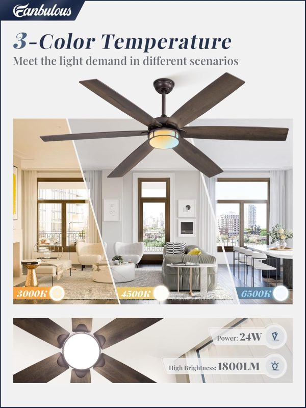 65 Inch Ceiling Fans with Lights, Farmhouse Large Ceiling Fans with Remote, Oil Bronze Modern Ceiling Fan with LED Light, Quiet DC Motor for Living Room, Bedroom, Kitchen, Indoor