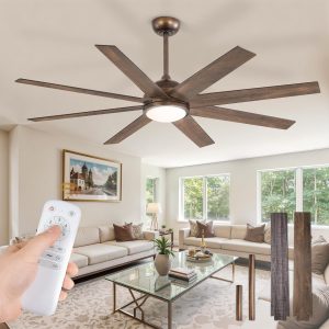 Ceiling Fans with Lights, 60 inch Large Ceiling Fan with Light and Remote, Outdoor Bronze Ceiling Fan for Living Room Patio, 6 Speeds, Reversible Quiet DC Motor, 3 CCT, Bi-Color 8 Blades