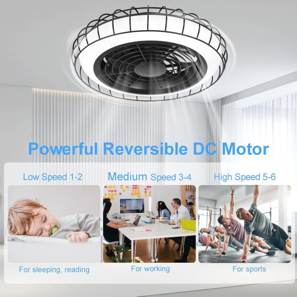 low profile ceiling fan with light: bladeless ceiling fan with light - safety enclosed ceilng fans with cave - Smart ultra low profile ceiling fans with remote & App for outdoor indoor