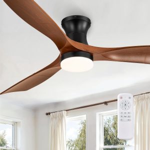 52 Inch Ceiling Fans with Lights and Remote, 3 Blades Flush Mount Low Profile Ceiling fan, Efficient 3475 CFM, Safe ABS, Timer, Quiet 35dB, 3CCT, Reversible for Bedroom Living Room, Walnut