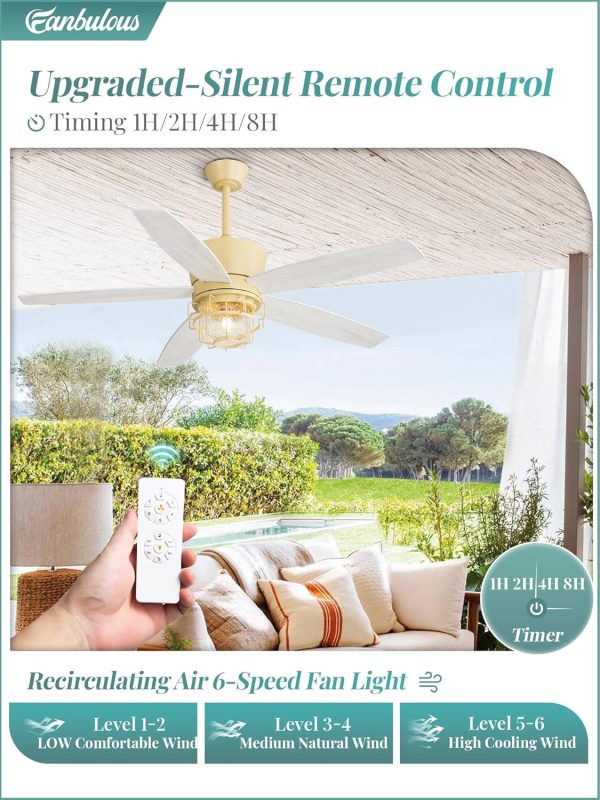 Outdoor Ceiling Fans with Lights and Remote Control,IP65 Wet Rated Waterproof Ceiling Fan with 6-Speed DC Motor, Farmhouse Gazebo Fan for Porch Patios PavilionWhite