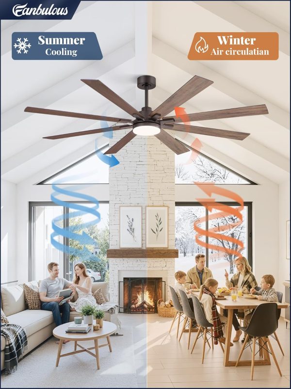 72 Inch Ceiling Fans with Lights and Remote, Dual-Sided Reversible Blades for Versatile Dcor, Quiet DC Motor, 120 Wide-Angle Customized Brightness & 3CCT, Damp Rated for Indoor/Outdoor Use