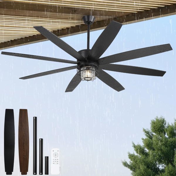 Outdoor Ceiling Fans with Lights and Remote Control,IP65 Wet Rated Waterproof Ceiling Fan with 6-Speed DC Motor, Farmhouse Gazebo Fan for Porch Patios PavilionBlack