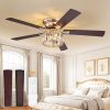 56 Inch Crystal Fandelier Ceiling Fan with Light, Gold Modern Ceiling Fan with 6-Speeds, Quiet Reversible DC Motor, Flush Mount Ceiling Fans with Lights for Bedroom, Living Room