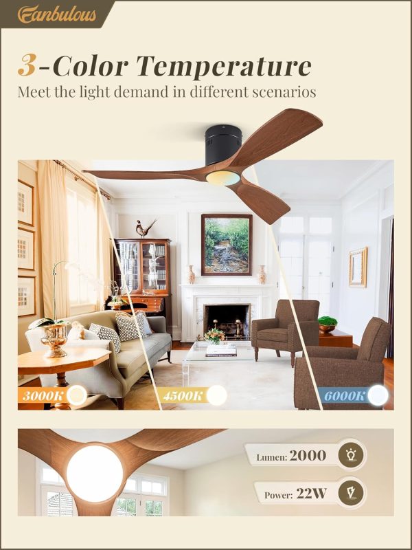 Ceiling Fans with Lights and Remote Control,Modern Flush Mount Ceiling Fan with 3 LED Colors,Outdoor Low Profile Ceiling Fans with 6-Speeds Timer DC Motor for Bedroom Living Room Patio