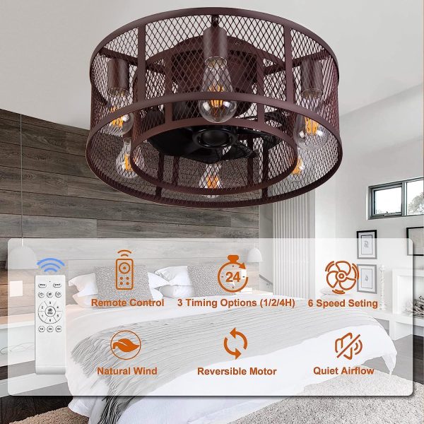 81bguqJ1vrL._AC_SL1500_.jpg Cage 21 Inch Farmhouse Low Profile Ceiling Fan with Light Remote Control, Flush Mount Bladeless Ceiling Fan Lighting Fixture for Bedroom Living Room Kitchen Brown