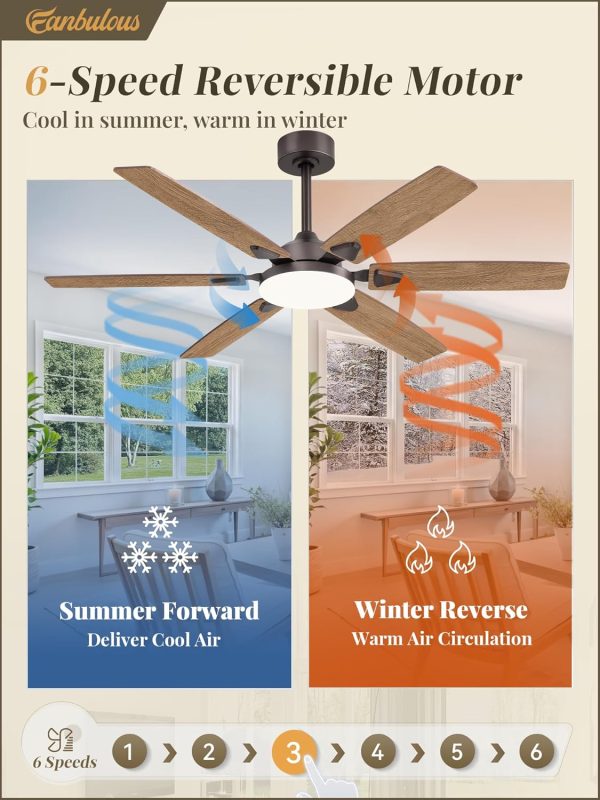 52 Inch Ceiling Fans with Lights, Indoor/Outdoor Modern Ceiling Fan with Reversible Blade And 2 Rods, Quiet DC Motor, 3CCT & 6-Speed Remote Control, Dual Finish Blade for Living Room/Bedroom