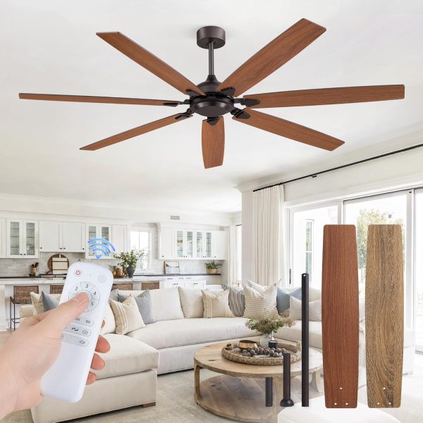 72 Inch Ceiling Fan No Light with Remote Control, Brown Ceiling Fans Without Light With 6-Speeds Quiet Reversible DC Motor, Indoor/Outdoor Ceiling Fan with Dual Finish 7 Blades for Patio Living Room