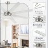 65 Inch Ceiling Fans No Light with Remote, Brushed Nickel Indoor/Outdoor Ceiling Fan Without Light with Quiet Reversible DC Motor, 6 Speeds, 8 Blades Large Ceiling Fan for Living Room Bedroom Patio